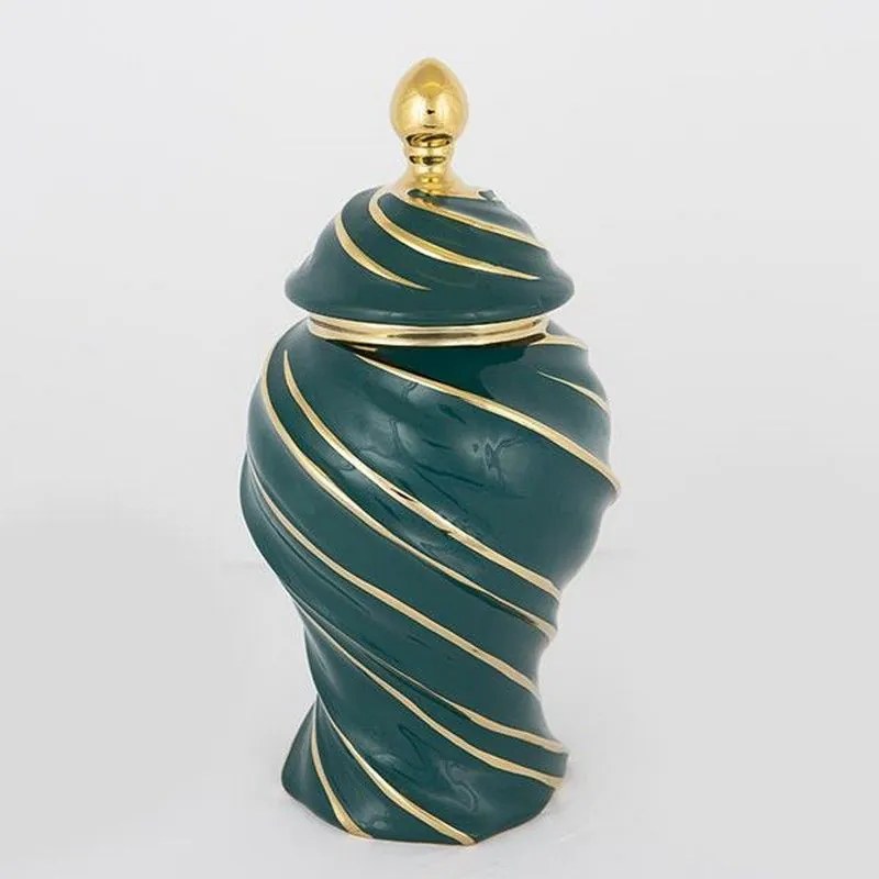 Βάζο Κεραμικό Με Καπάκι 752-20111 18.5x35cm Green-Gold Estheti Home Ceramic