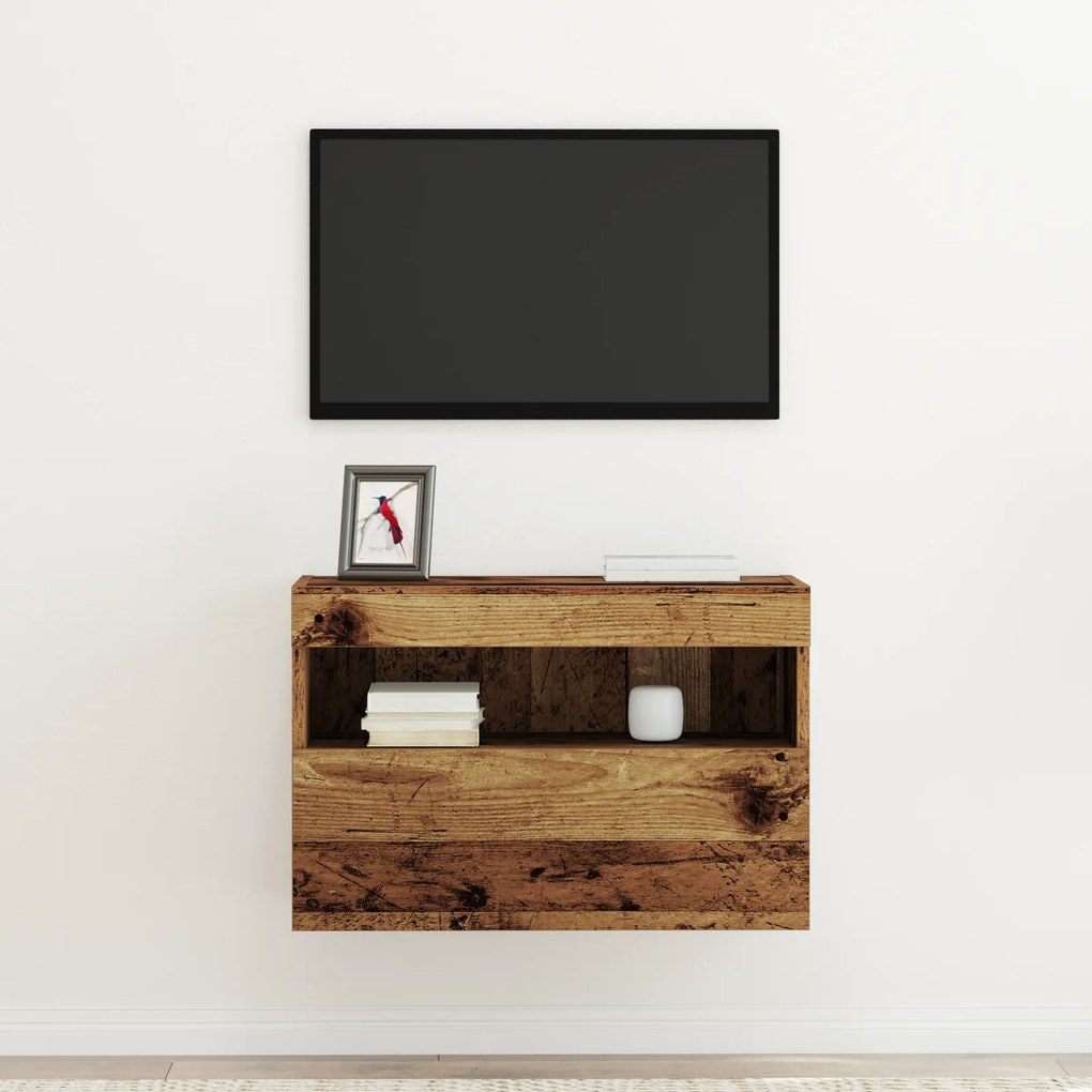vidaXL Τηλεοπτική Βαθμίδα με LED Φώτα Παλιό Ξύλο 60x30x40 εκ