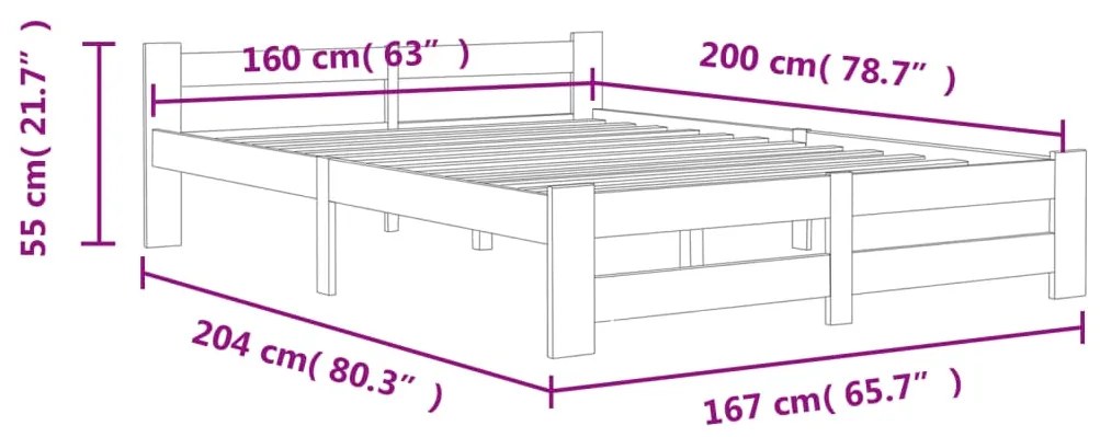 vidaXL Πλαίσιο Κρεβατιού Σκούρο Γκρι 160x200 εκ. από Μασίφ Ξύλο Πεύκου