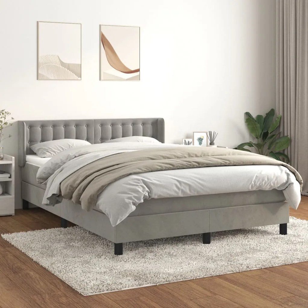 Κρεβάτι Boxspring με Στρώμα Ανοιχτό Γκρι 140x200 εκ. Βελούδινο - Γκρι