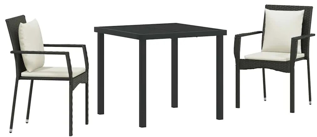 vidaXL Σέτ φαγητού για κήπο με μαξιλάρι 3 pcs Μαύρο συνθετικό ρατάν