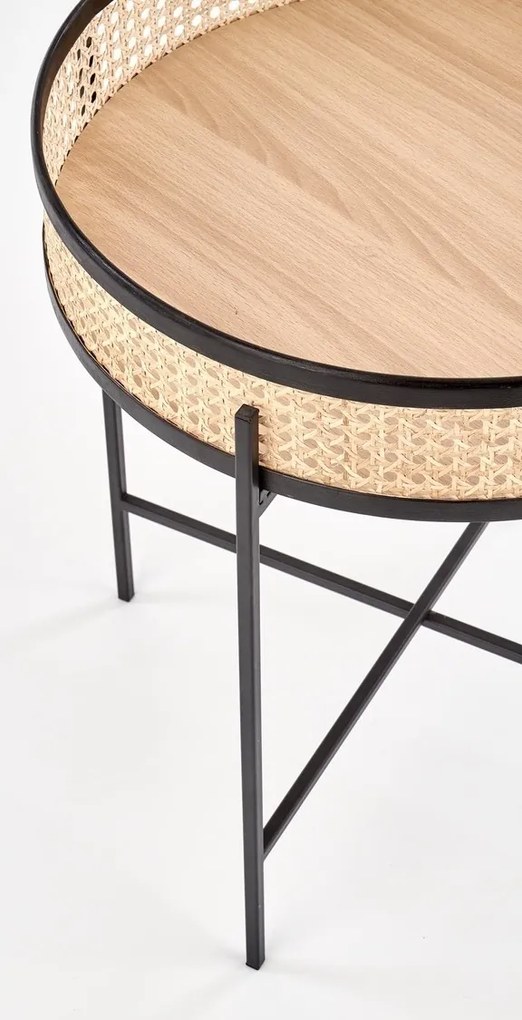 Βοηθητικό τραπεζάκι Houston 650, Μαύρο, Καφέ, 55cm, 4 kg, Ραττάν, Στρόγγυλος | Epipla1.gr