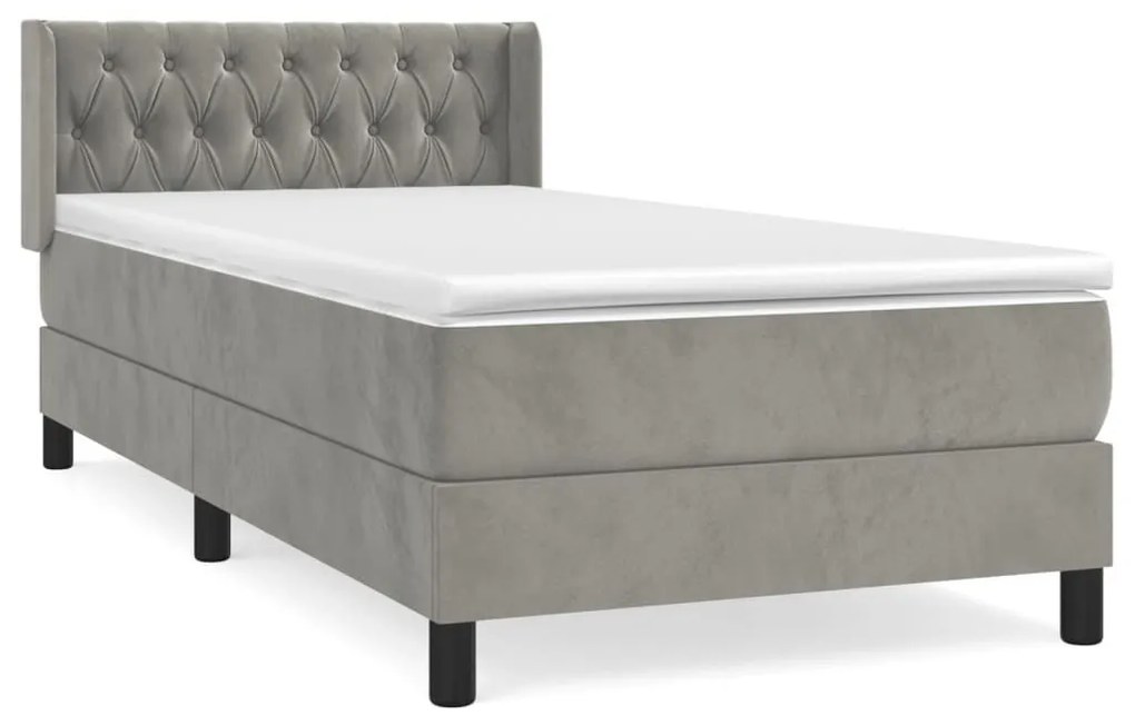 Κρεβάτι Boxspring με Στρώμα Ανοιχτό Γκρι 90x190 εκ. Βελούδινο - Γκρι