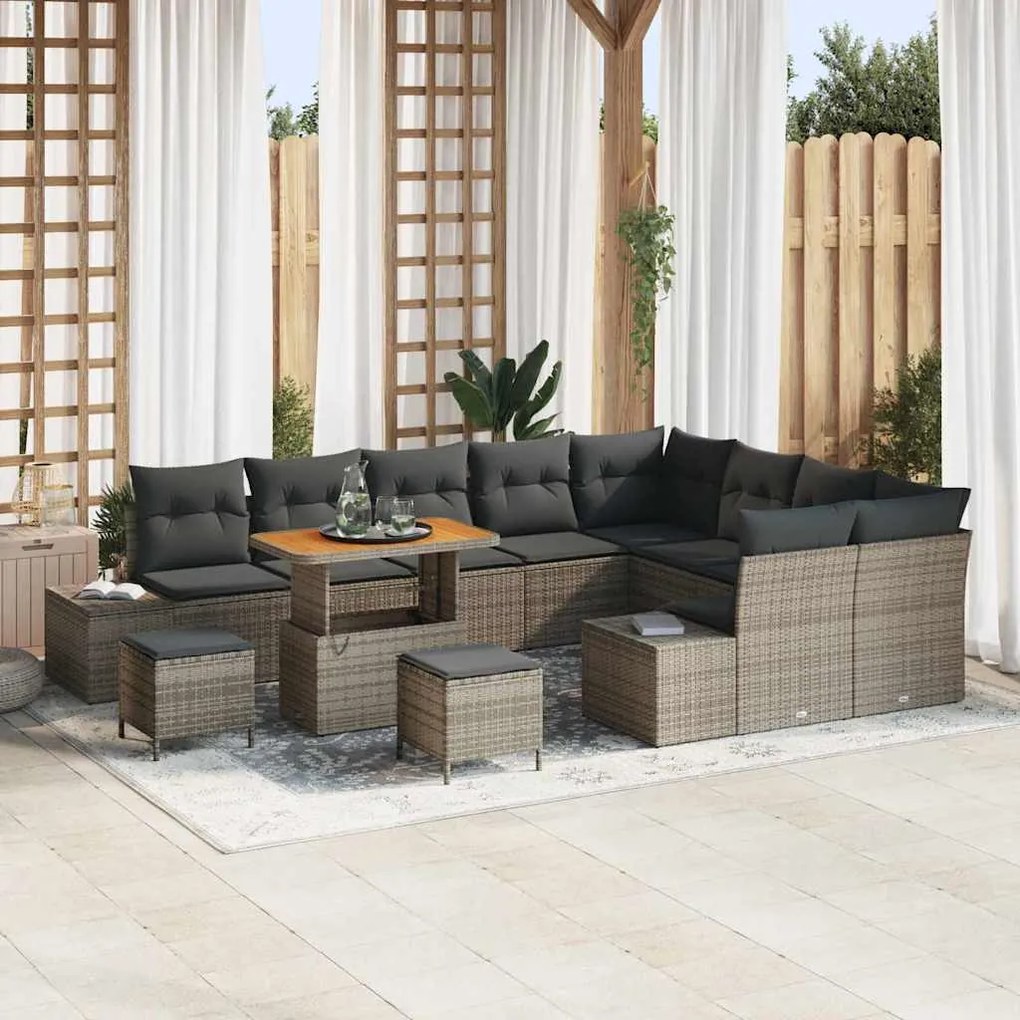 vidaXL Σετ Καναπέ Κήπου με αποθήκευση 12 pcs Γκρι Πολυ ράταν
