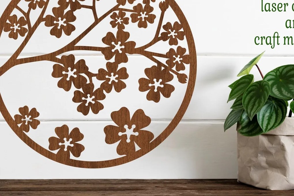 Σετ των 3 Intra απο ξύλο plywood 3mm-4mm πάχος Επιγραφή τοίχου Cherry Blossom, . Δίασταση 10x10 cm INTRAFABR-78975183