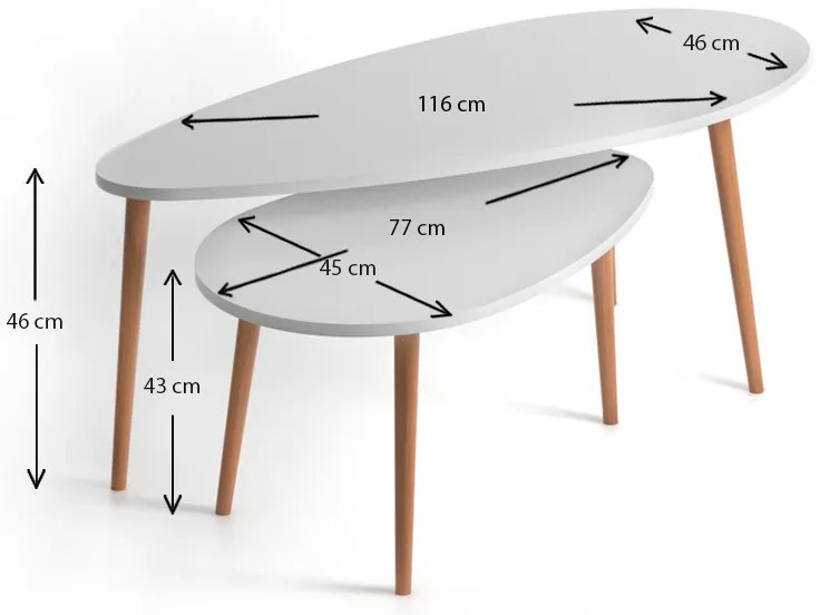 Βοηθητικά τραπεζάκια Elips Megapap χρώμα λευκό 116x46x46εκ.