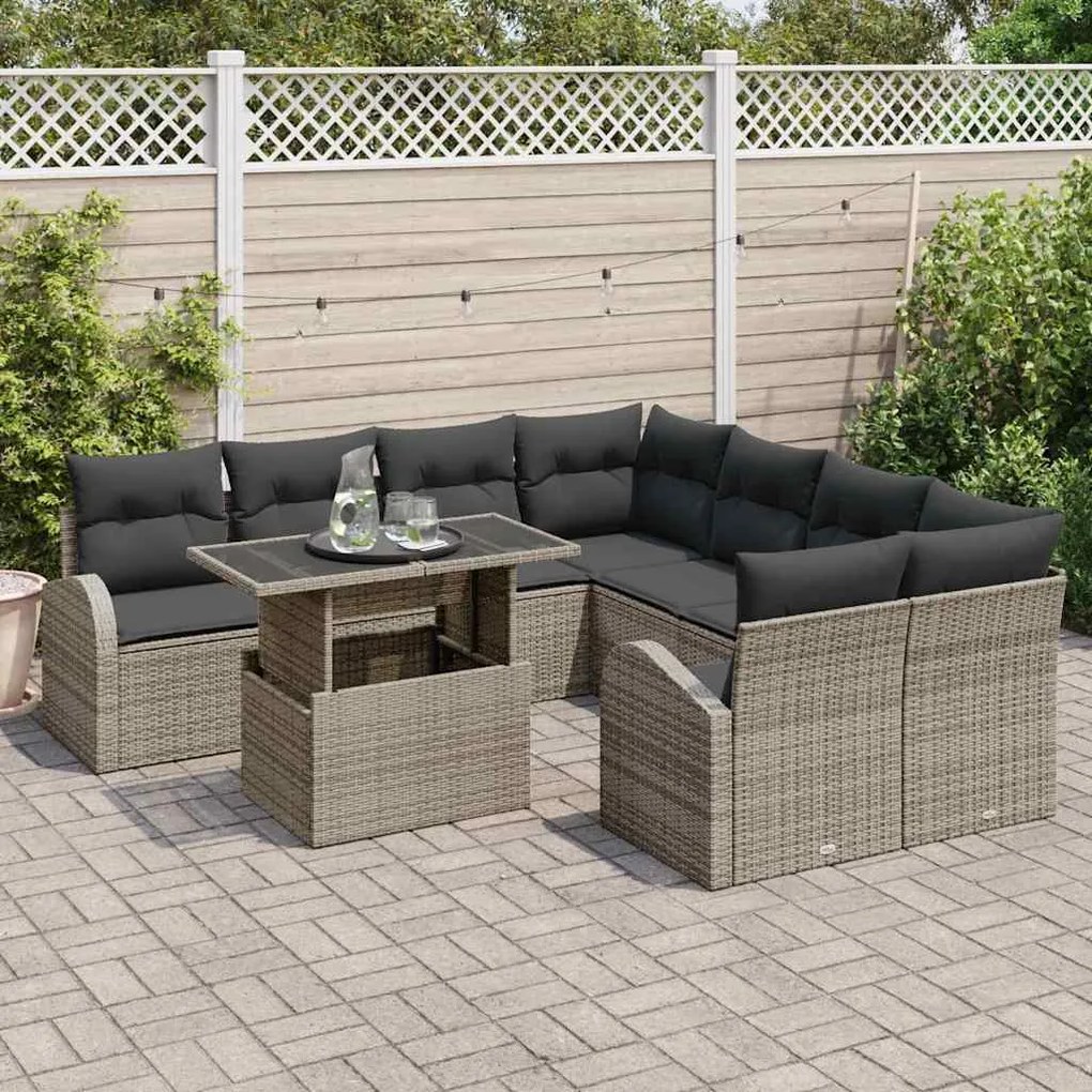 vidaXL Σετ Καναπέ Κήπου 9 pcs Γκρι 100 x 55 x 73 εκ Πολυ ράταν