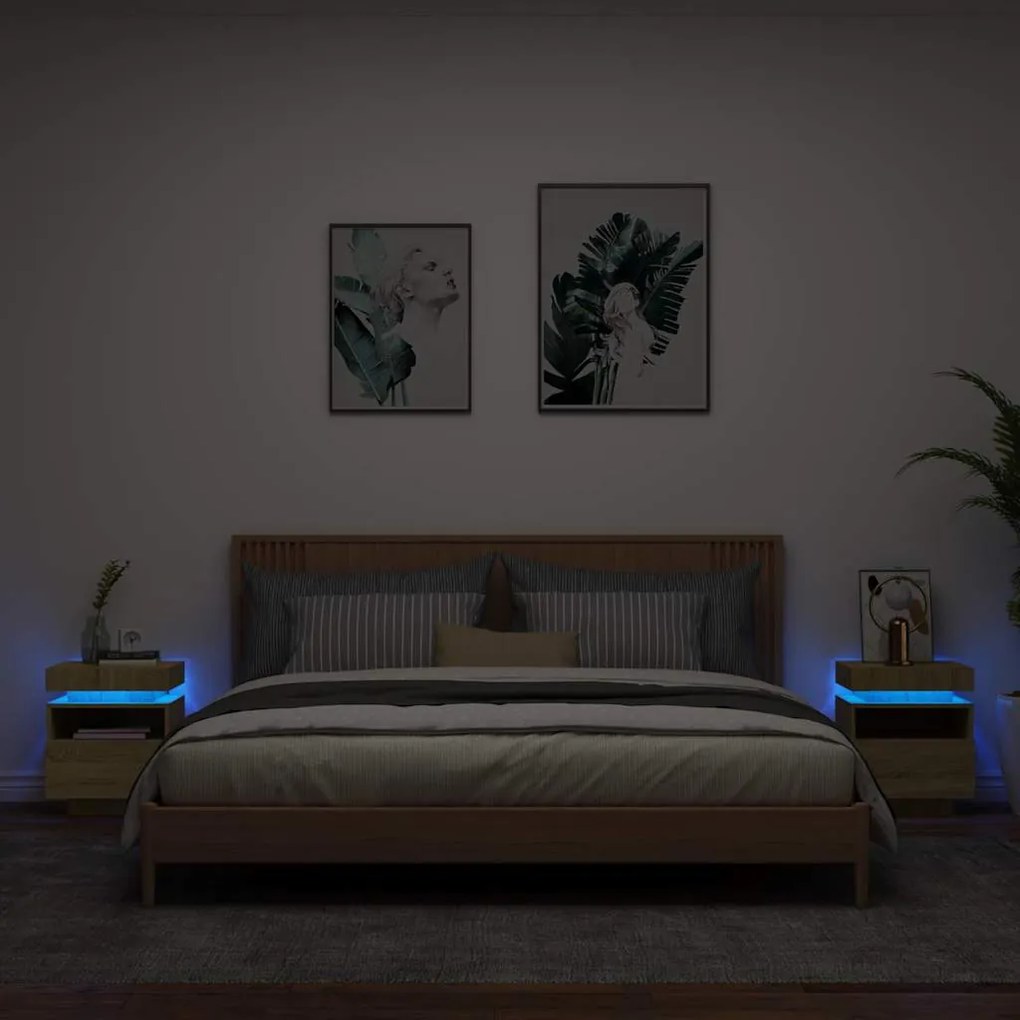 vidaXL Κομοδίνα με Φώτα LED 2 τεμ. Sonoma Δρυς 40x39x48,5 εκ.