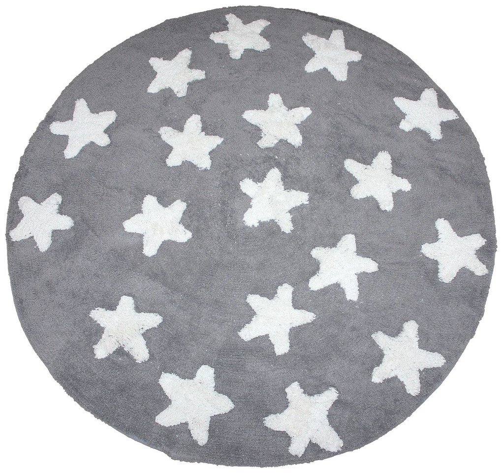 Παιδικό Χαλί PICCOLO STARS SILVER &#8211; 130×130 cm 130cm-Στρογγυλό Silver