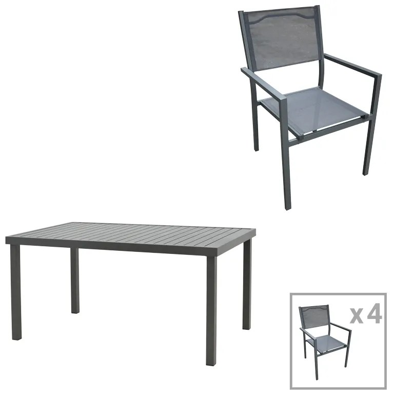 Intrahome Τραπεζαρία Moly-Kliton B σετ 5τεμ Intrahome αλουμινίου και ανθρακί textilene 150x80x74εκ | SKU: INTRAPA-311111941