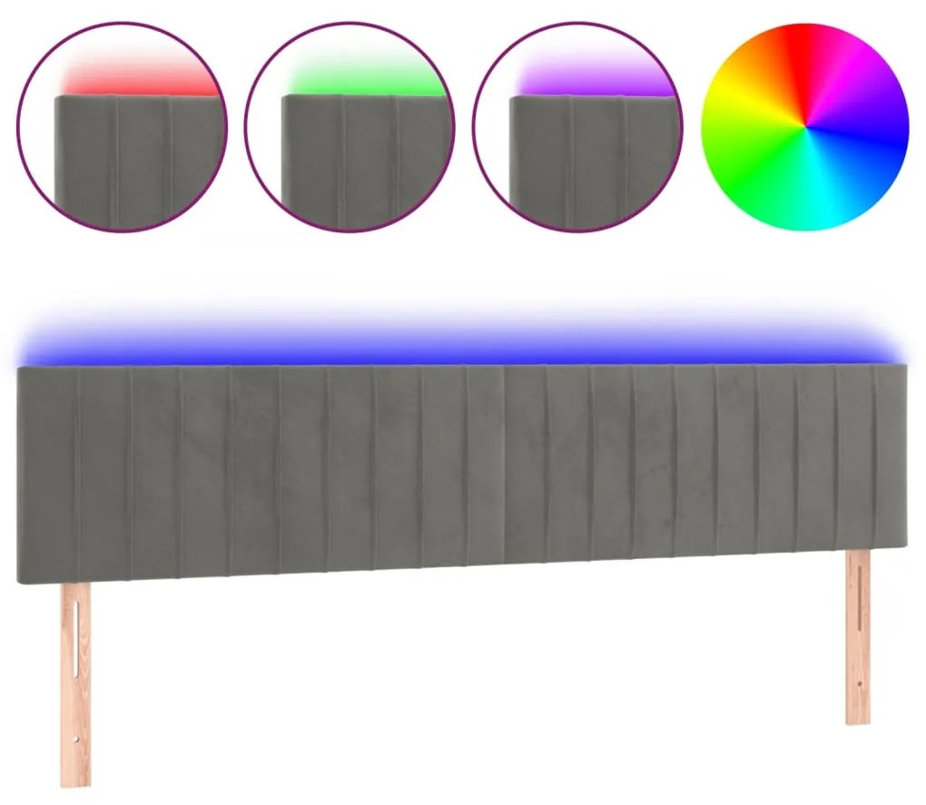 vidaXL Κεφαλάρι Κρεβατιού LED Ανοιχτό Γκρι 160x5x78/88 εκ. Βελούδινο