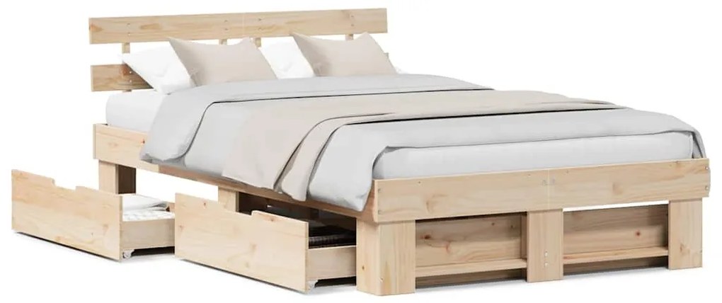 vidaXL Σκελετός Κρεβατιού Καφέ 135 x 190 cm Στερεά ξυλεία πεύκου