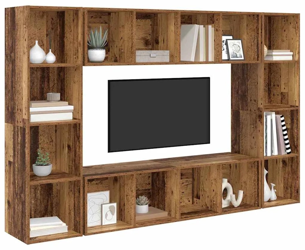 vidaXL Σετ επίπλου τηλεόρασης Επιτοίχιο 4 pcs Καφέ 37 x 37 x 142,5 εκ