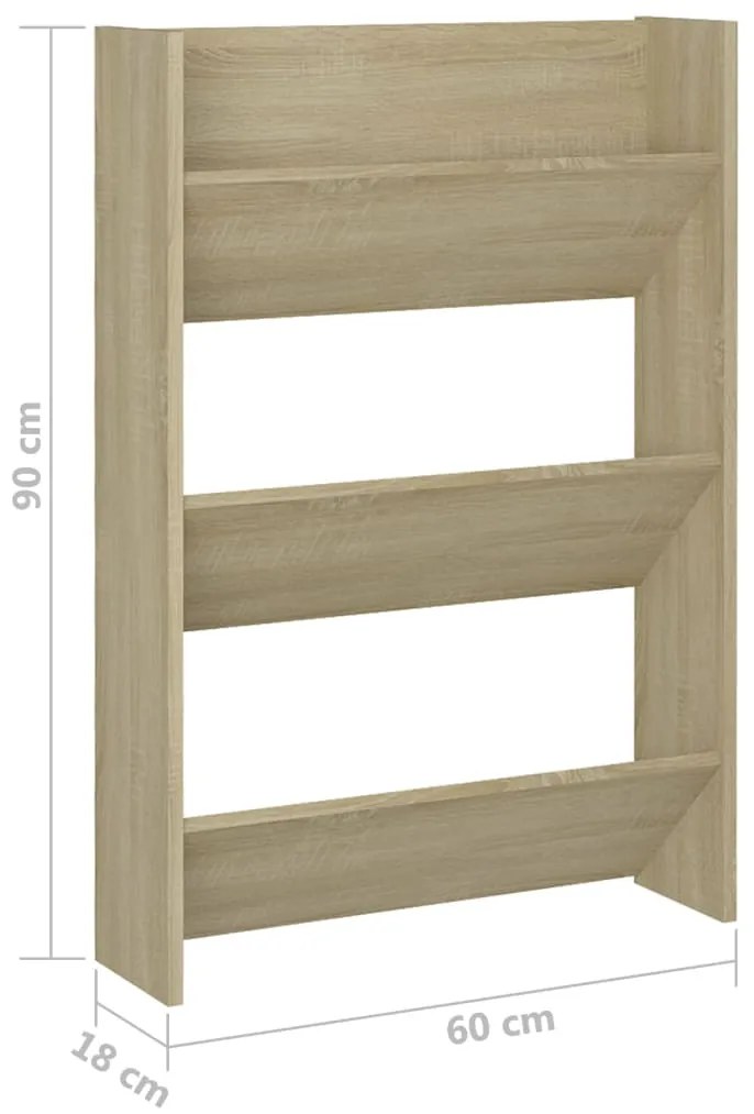 vidaXL Παπουτσοθήκη Τοίχου Sonoma Δρυς 60x18x90 εκ. Μοριοσανίδα