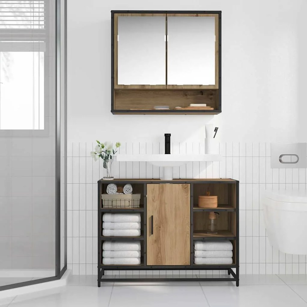 vidaXL Ντουλάπα Νιπτήρα Mπάνιου με ράφι artisan δρυς 80 x 33 x 60 εκ
