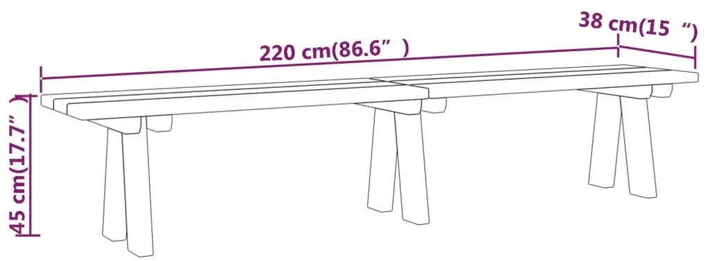 vidaXL Παγκάκι Κήπου 220 εκ. από Εμποτισμένο Μασίφ Ξύλο Πεύκου
