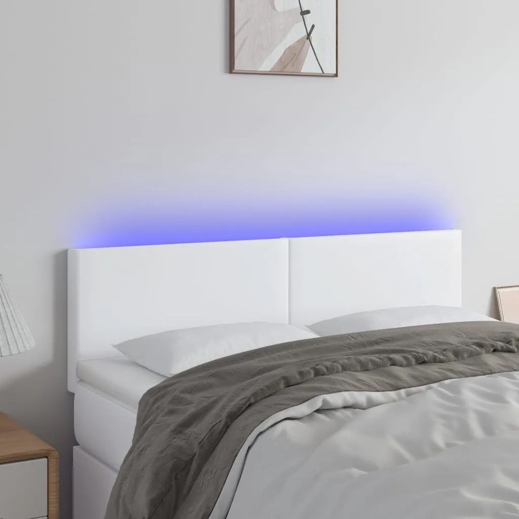 Κεφαλάρι Κρεβατιού LED Λευκό 144x5x78/88 εκ. Συνθετ. Δέρμα - Λευκό