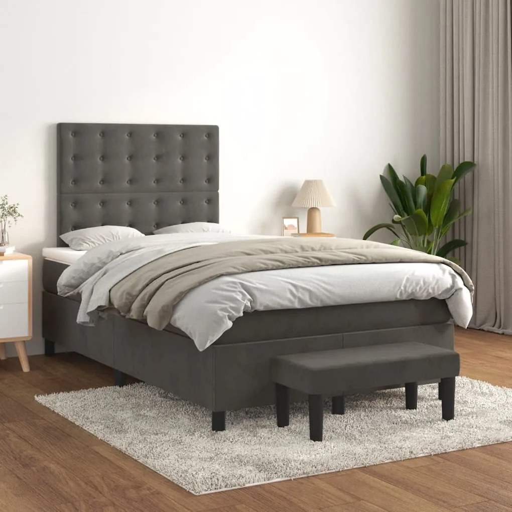 vidaXL Κρεβάτι Boxspring με Στρώμα Σκούρο Γκρι 120x190 εκ. Βελούδινο