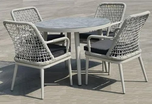 CENTRAL Set Τραπεζαρία Κήπου ALU &amp; Rope Grey-Μαξιλ.Ανθρακί: Τραπέζι Φ100cm + 4 Πολυθρόνες Ε6841