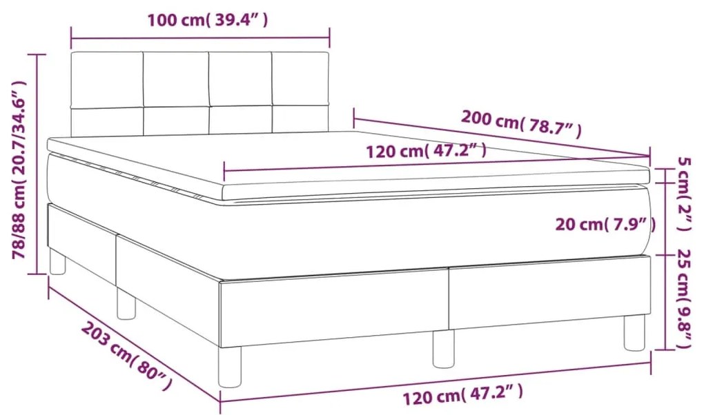 vidaXL Κρεβάτι Boxspring με Στρώμα Ανοιχτό Γκρι 120x200 εκ. Υφασμάτινο