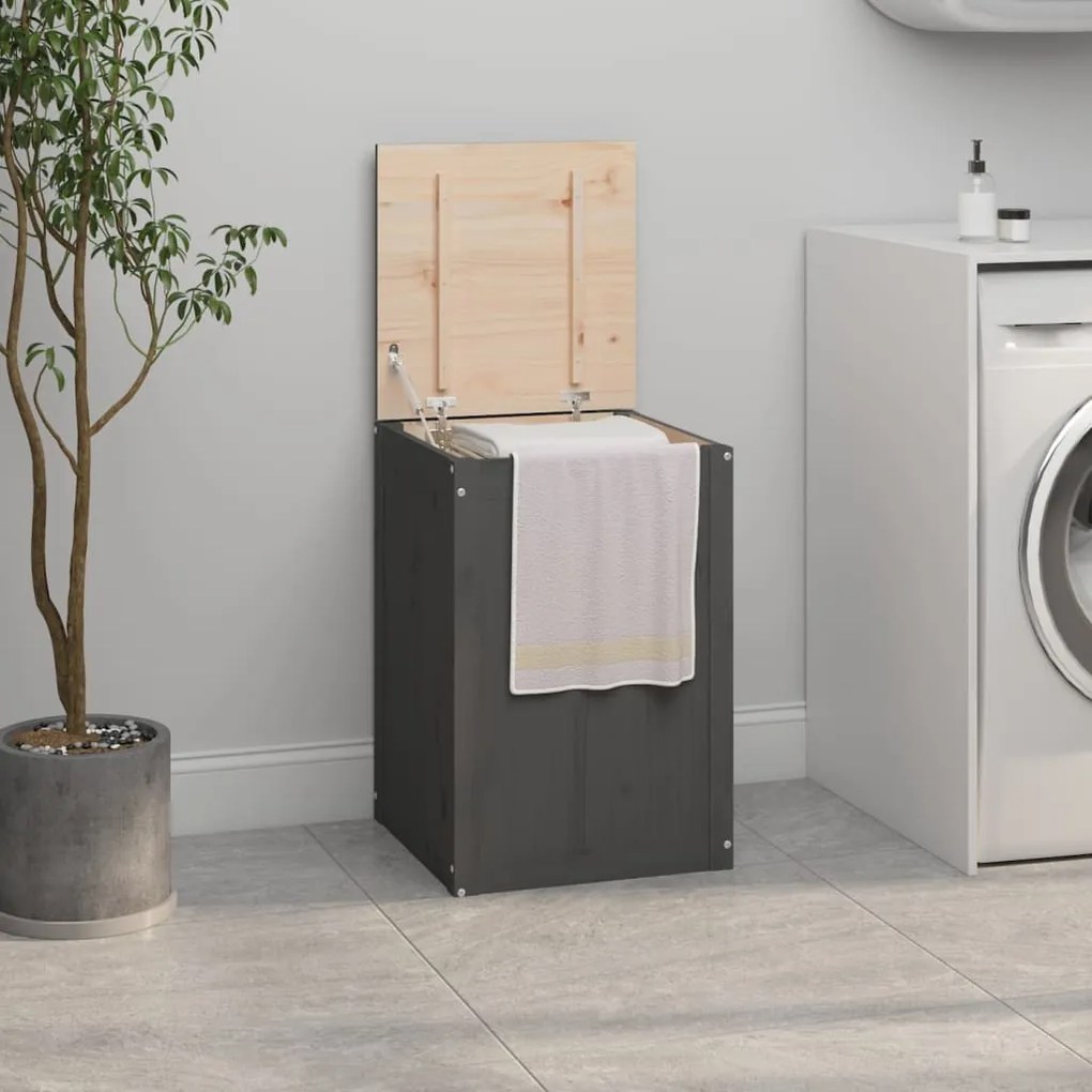 vidaXL Καλάθι Ρούχων Γκρι 44x44x66 εκ. από Μασίφ Ξύλο Πεύκου