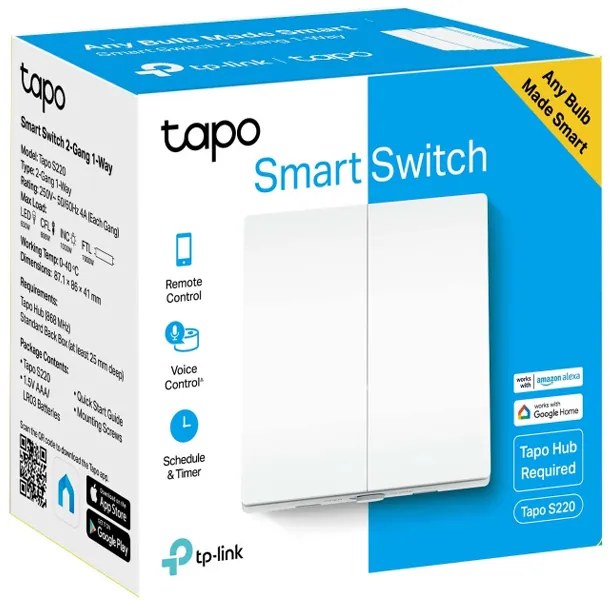 TP-LINK smart διακόπτης Tapo S220 με μπαταρία, διπλός, 868MHz, Ver 1.0