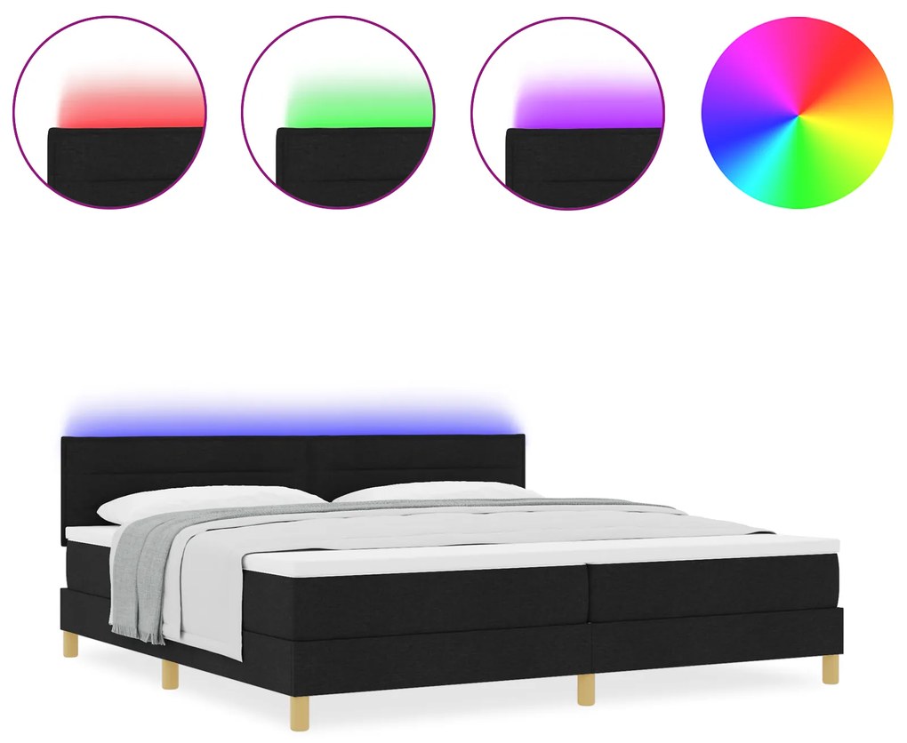 vidaXL Κρεβάτι Box Spring με Στρώμα & LED Μαύρο 200x200 εκ. Ύφασμα