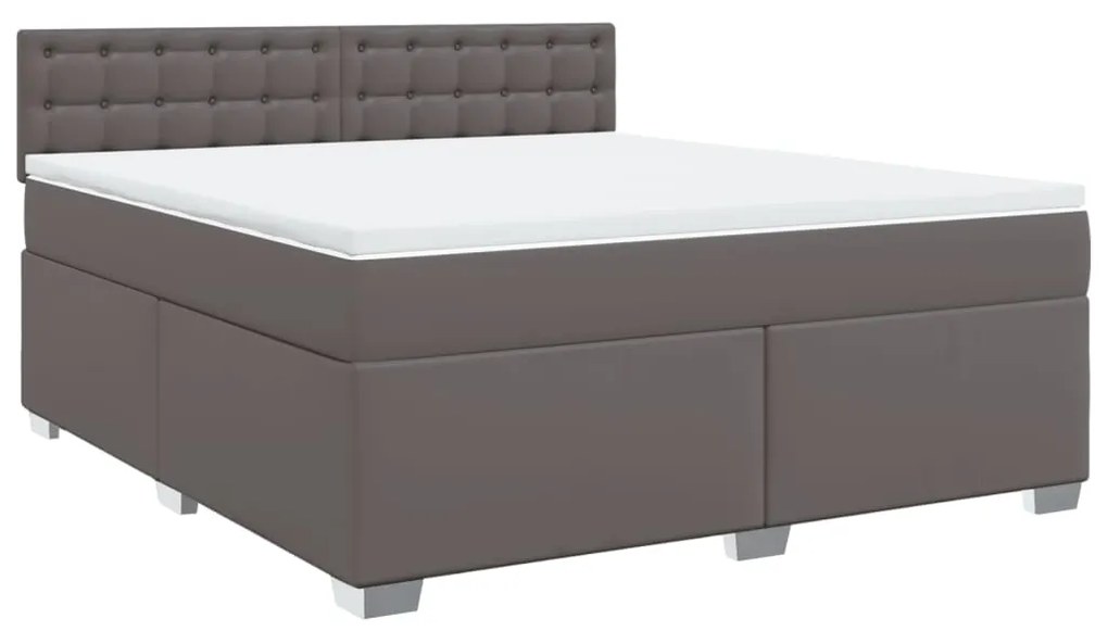 Κρεβάτι Boxspring με Στρώμα Γκρι 180x200 εκ. Συνθετικό Δέρμα - Γκρι