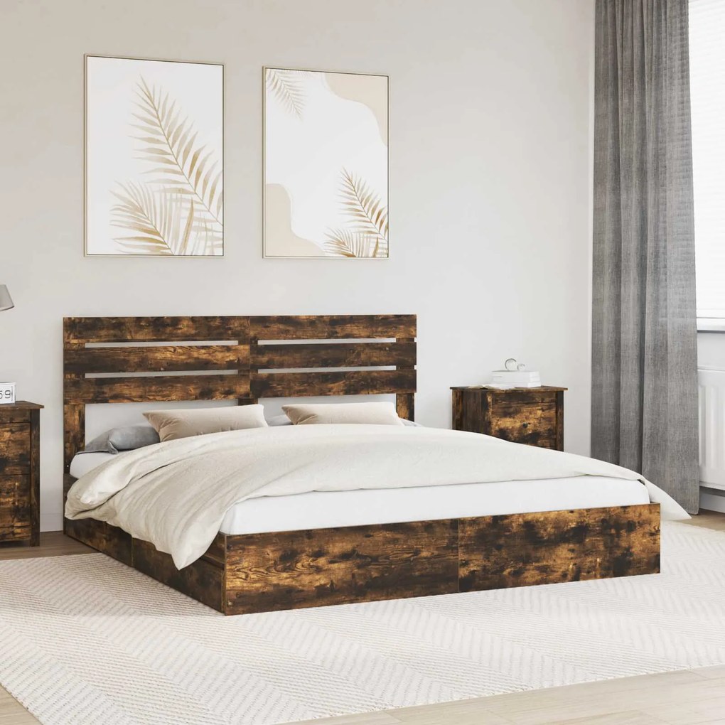 vidaXL Κρεβάτι Αποθήκης Καπνιστό Δρύς 180 x 200 cm Επεξεργασμένο ξύλο