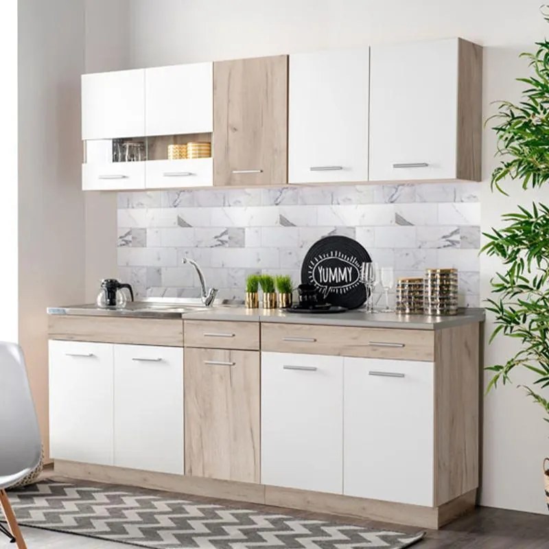 Έτοιμη Σύνθεση Κουζίνα Dalila 80 Γκρί Δρύς - Λευκό 80x51,5x206,5 εκ. 80x51.5x206.5 εκ.