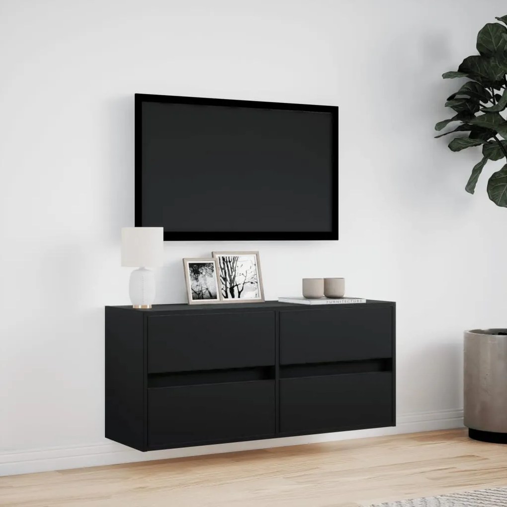 Έπιπλο Τοίχου Τηλεόρασης με LED Μαύρο 100x31x45 εκ. - Μαύρο