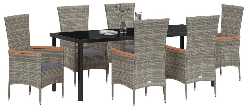 vidaXL Σετ Τραπεζαρίας Κήπου με μαξιλάρι 7 pcs Γκρι 200 x 80 x 73 εκ