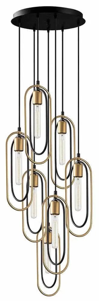 Φωτιστικό Οροφής Cerco 584TTM1188 48x48x132cm 7xE27 40W Black-Gold Opviq