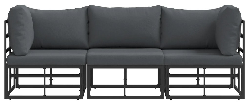vidaXL Εξωτερικά Έπιπλα με μαξιλάρι με μαξιλάρι 3 pcs Μαύρο Αλουμίνιο
