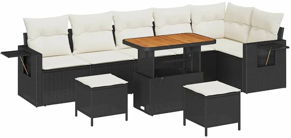 vidaXL Σετ Καναπέ Κήπου Ρυθμιζόμενο ύψος 9 pcs Μαύρο συνθετικό ρατάν