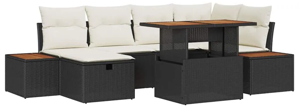 vidaXL Σετ Καναπέ Κήπου με μαξιλάρι 7 pcs Μαύρο Πολυ ράταν