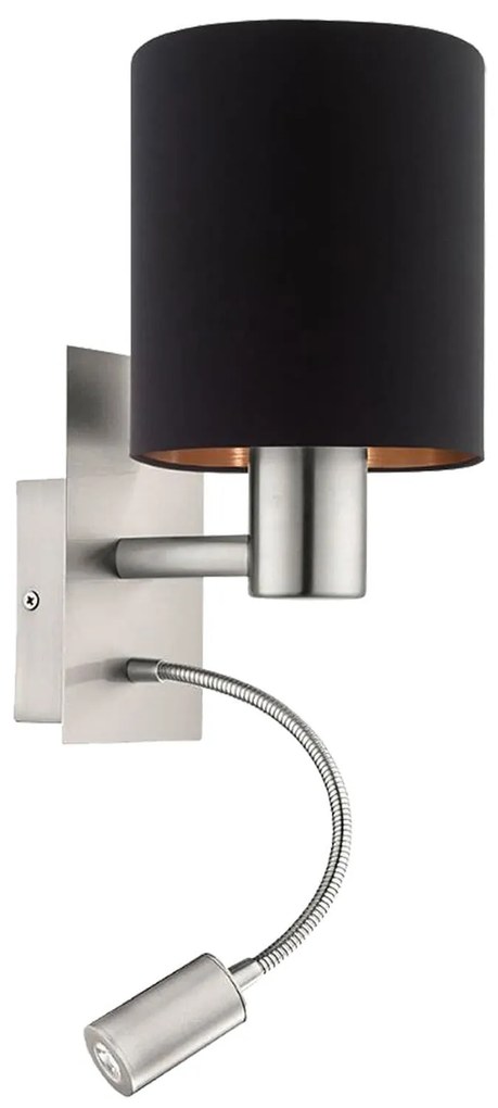 Φωτιστικό Τοίχου Pasteri 96483 Black Eglo Metal, Fabric