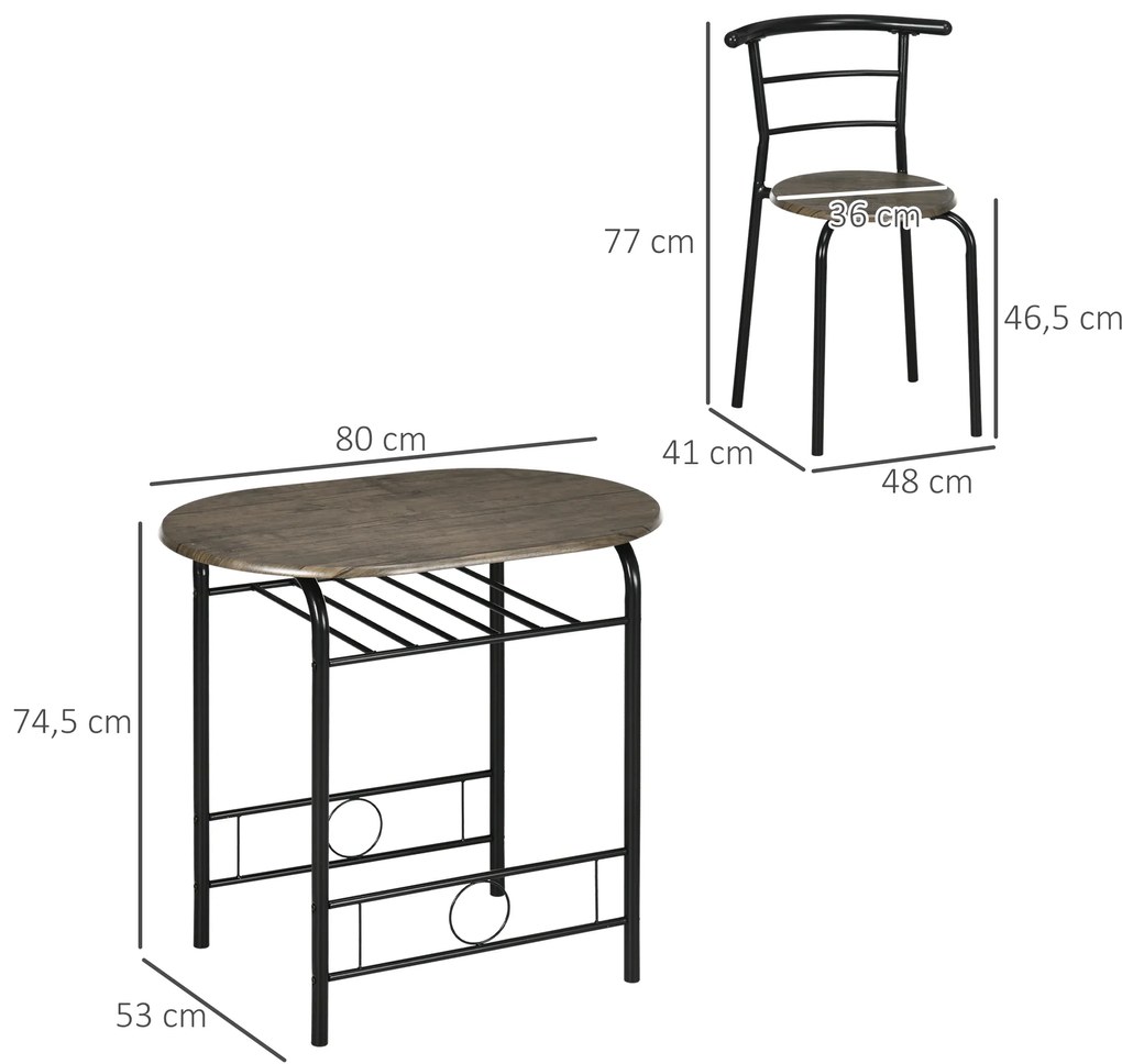 HOMCOM Σετ Μπιστρό Τραπέζι Κουζίνας με Καρέκλες, 1 Τραπέζι, 2 Καρέκλες, 80 x 53 x 74,5 cm, Μαύρο