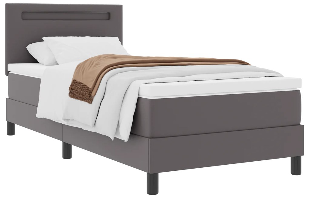 vidaXL Κρεβάτι Box Spring με Στρώμα Γκρι, 100 x 200 εκ, Συνθετική Δέρμα