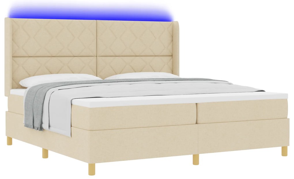 vidaXL Κρεβάτι Box Spring με Στρώμα & LED Κρεμ 200x200 εκ. Ύφασμα