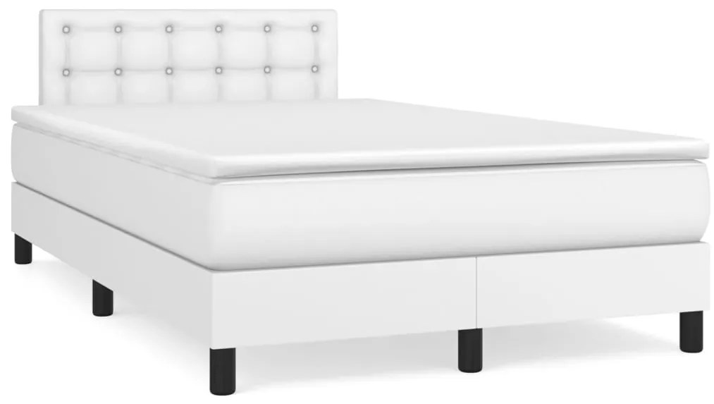 vidaXL Κρεβάτι Boxspring με Στρώμα Λευκό 120x190εκ.από Συνθετικό Δέρμα