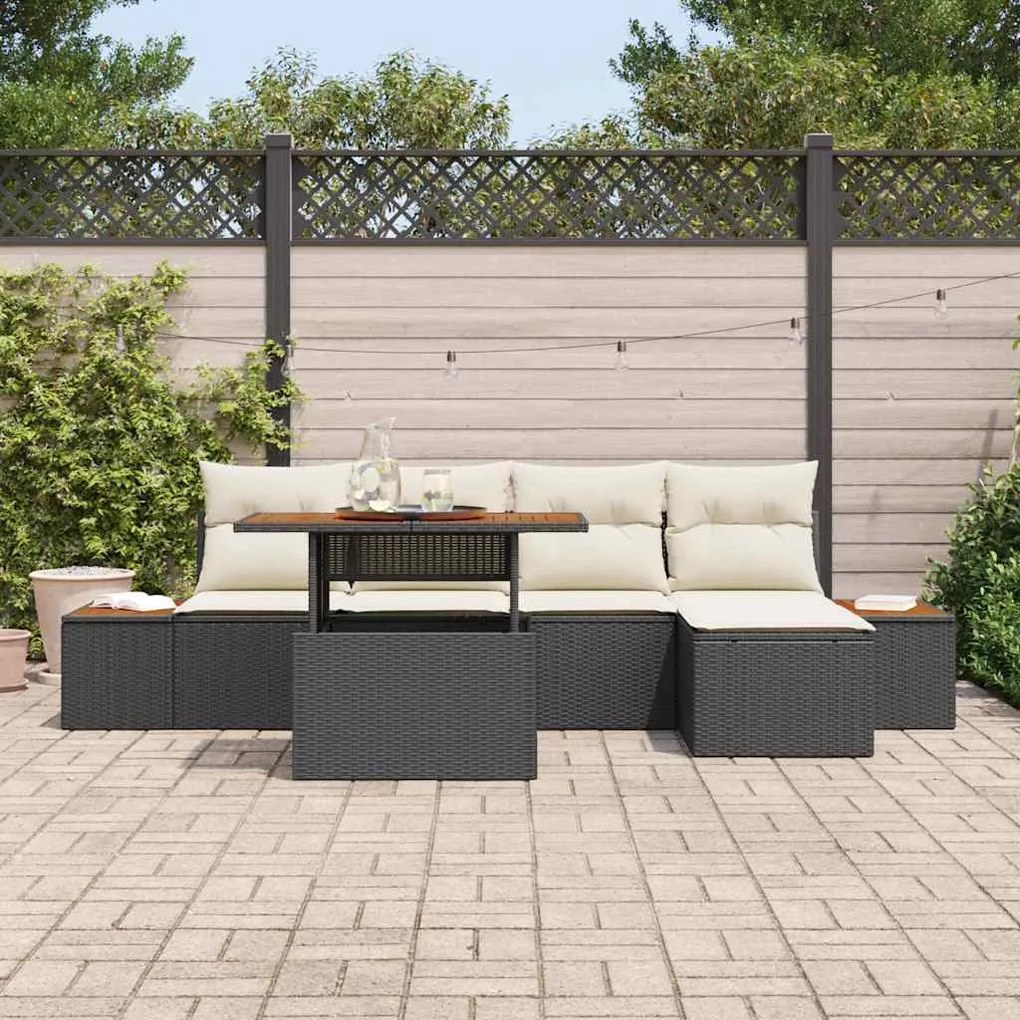 vidaXL Σέτ φαγητού για κήπο με μαξιλάρι 6 pcs Μαύρο, Μπεζ