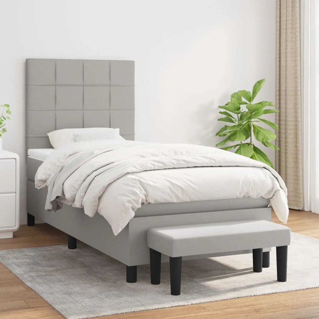 vidaXL Κρεβάτι Boxspring με Στρώμα Ανοιχτό Γκρι 100x200 εκ. Υφασμάτινο