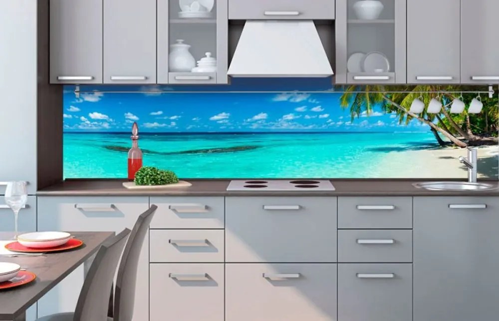 Αυτοκόλλητη φωτοταπετσαρία για την παραλία παραδείσου κουζίνας - 180x60