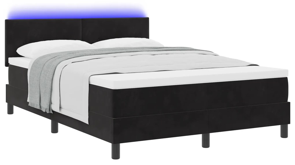vidaXL Κρεβάτι Box Spring με Στρώμα & LED Μαύρο 140x200 εκ. Βελούδο