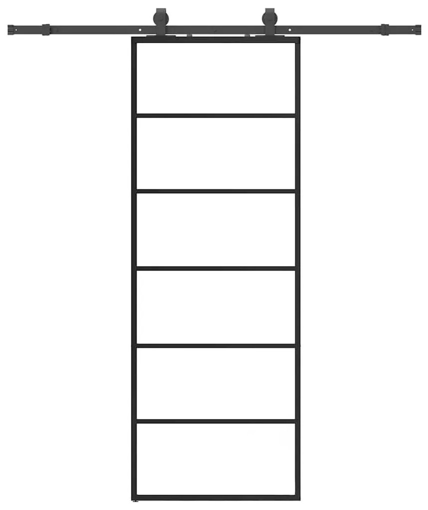 Συρόμενη Πόρτα με Μηχανισμό Μαύρο 76x205 εκ. Γυαλί ESG - Μαύρο