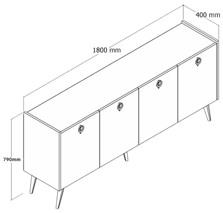 Μπουφές Jeslie pakoworld μελαμίνης λευκό-ανθρακί 180x40x79εκ - 197-000208