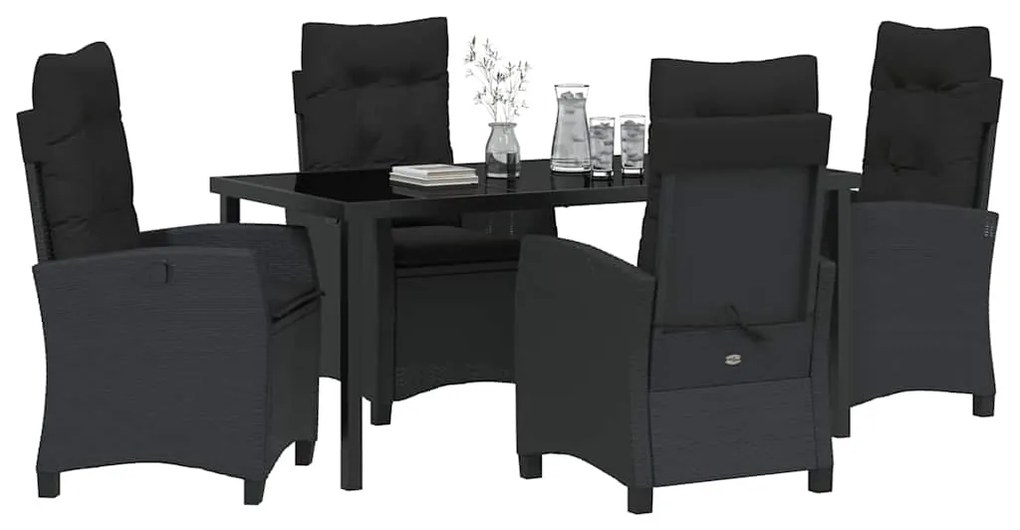 vidaXL Σέτ φαγητού για κήπο 5 pcs Μαύρο συνθετικό ρατάν