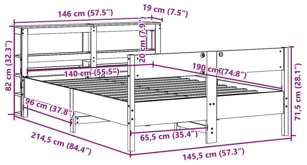 Σκελετός Κρεβατιού Χωρίς Στρώμα Καφέ 140x190 Μασίφ Ξύλο Πεύκου - Καφέ