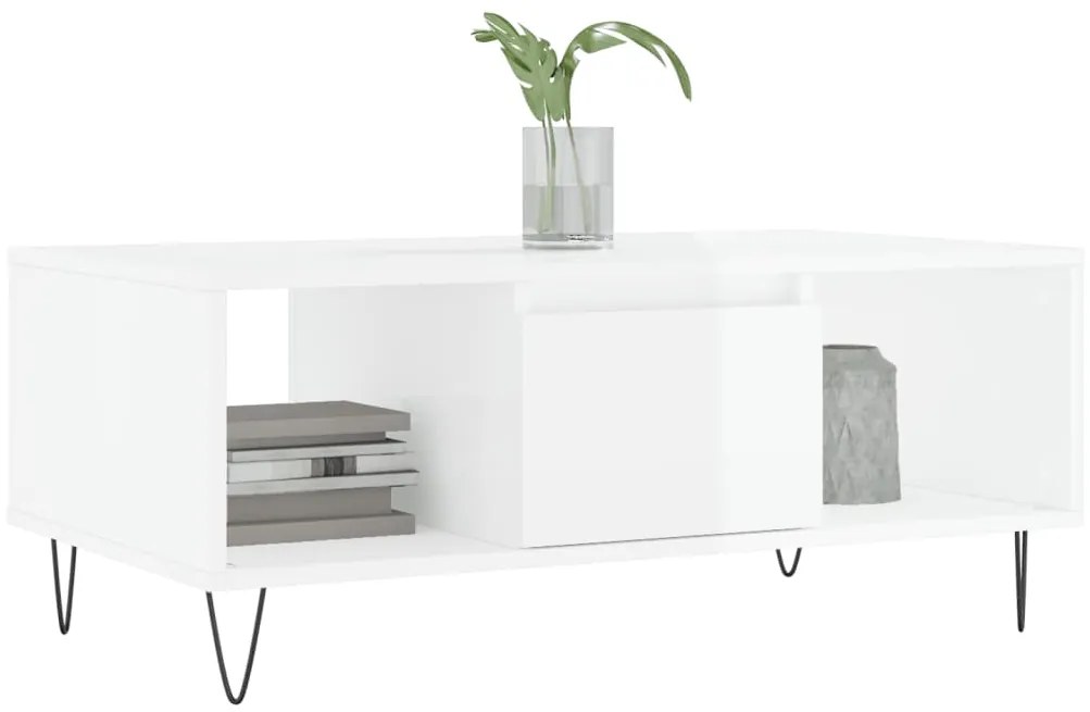 vidaXL Τραπεζάκι Σαλονιού Γυαλ. Λευκό 90x50x36,5 εκ. Επεξεργ. Ξύλο
